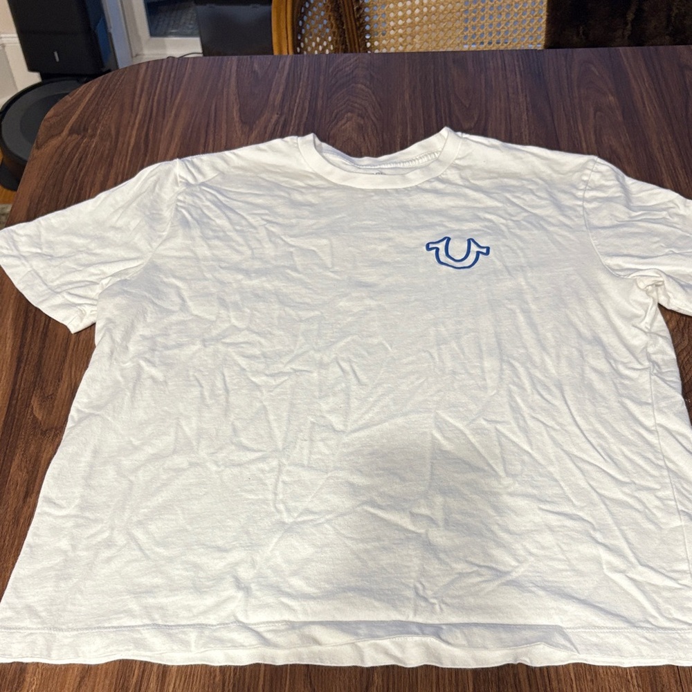 True Religion White Tee with Blue Logo